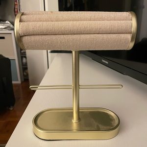 Three piece - gold matching set jewelry holders.